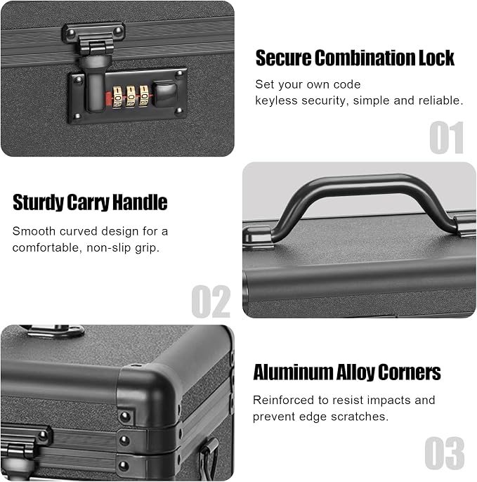 Small Lock Box with Combination Lock – Portable Lockable Storage Box for Medicine, Cash & Personal Items, Childproof Security Case for Home Dorm Office, 10.2x6.8x6.9 Inch, Black