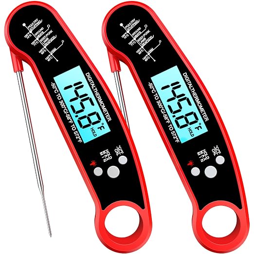Meat Thermometer Digital, Food Thermometer for Cooking, Red, 2 Pack | Instant Read, for Grilling, BBQ, Air Fryer, Smoker, Candy, Kitchen Gadgets, BBQ Essentials, Gift for Dad, Men, Women