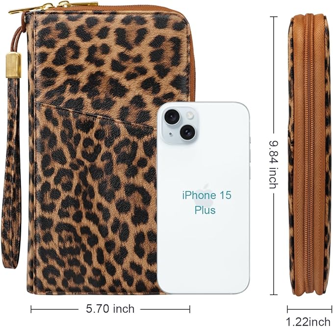 Family Passport Holder Wallet RFID Blocking Document Organizer | PU Leather Mulit-purpose Travel Wallet Credit Cards Case for Women Men, Leopard