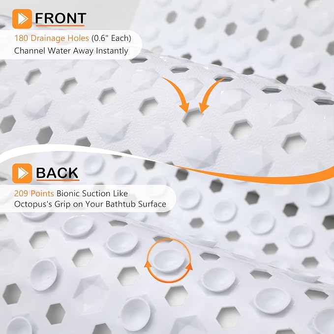 Yimobra Bathtub Mat Non Slip, 27.5"X15.5" Machine Washable Shower Floor Mat, Soft on Feet, Bathmat with Drain Holes and Suction Cups, Bathroom Essentials, White