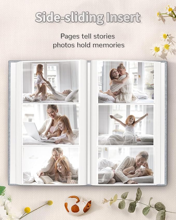 Artfeel Photo Album 4x6 with 300 Pockets,Slip-in Picture Albums,Linen Cover Memory Book with Front Window,White Page Vertical Photo Book for Wedding,Family,Anniversare,Baby,Vacation,Father's Day