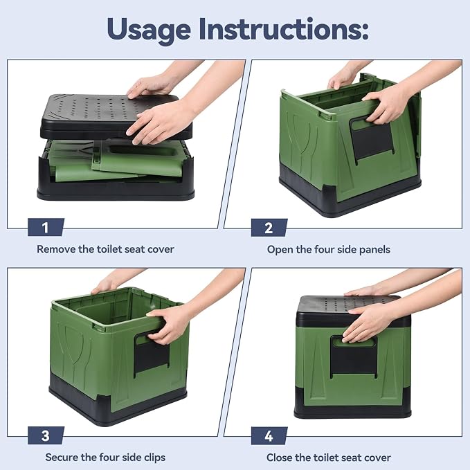 Portable Folding Camping Toilet, Compact Collapsible Outdoor Commode Potty