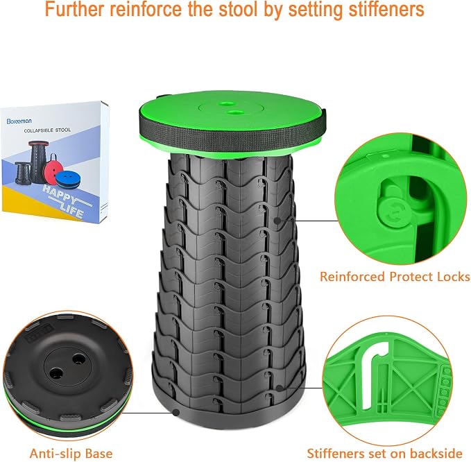Upgraded Folding Stool Lightweight Yet More Sturdy with Load Capacity 400lbs Portable Collapsible Stool for Camping Fishing Hiking BBQ (Green)