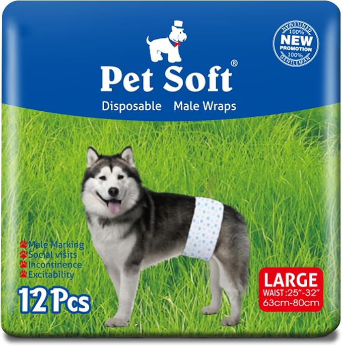 Pet Soft Disposable Male Dog Wraps - Dog Diapers for Male Dogs, Puppy Diapers 12pcs Large