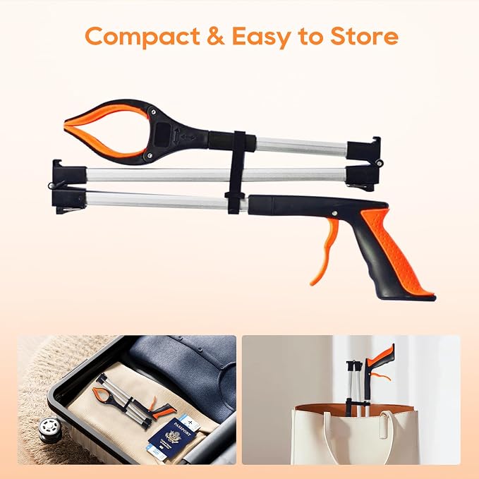 2-Pack 43" Extra Long Heavy Duty Grabber Reacher Tool, Foldable with 360° Rotating Jaw, Magnetic Tip, Ergonomic Grip, Wide Claw for Trash Pickup, Gardening & Reaching High Shelves – Ideal for Seniors