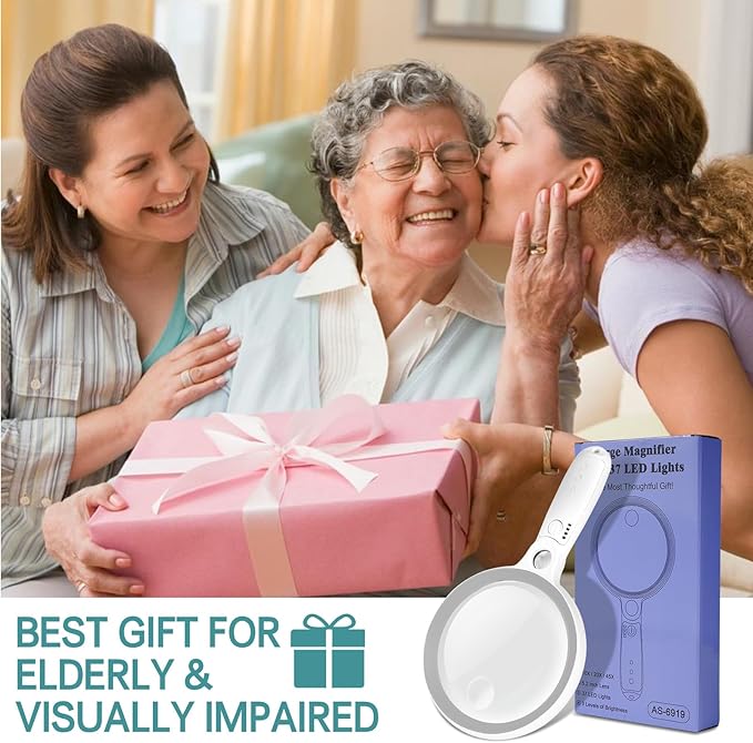 Large Magnifying Glass with 37 LED Light, 10X 20X 45X Handheld Illuminated Lighted Magnifier with 3 Light Modes Rechargeable Magnifying Glass for Seniors Reading, Inspection (Grey & White)