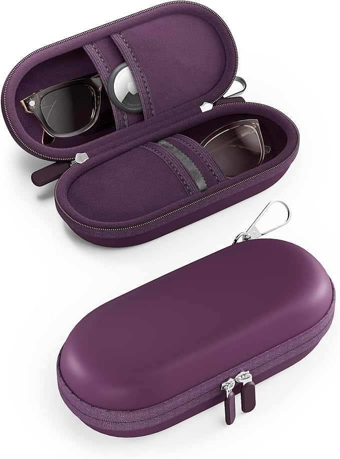 ProCase Hard Double Sunglasses Glasses Case for Men Women -Plum | Hard EVA Shell Shockproof Dual Eyeglass Case with Metal Hook Velvet Lining, Travel Zipper Organizer for Couple Gifts