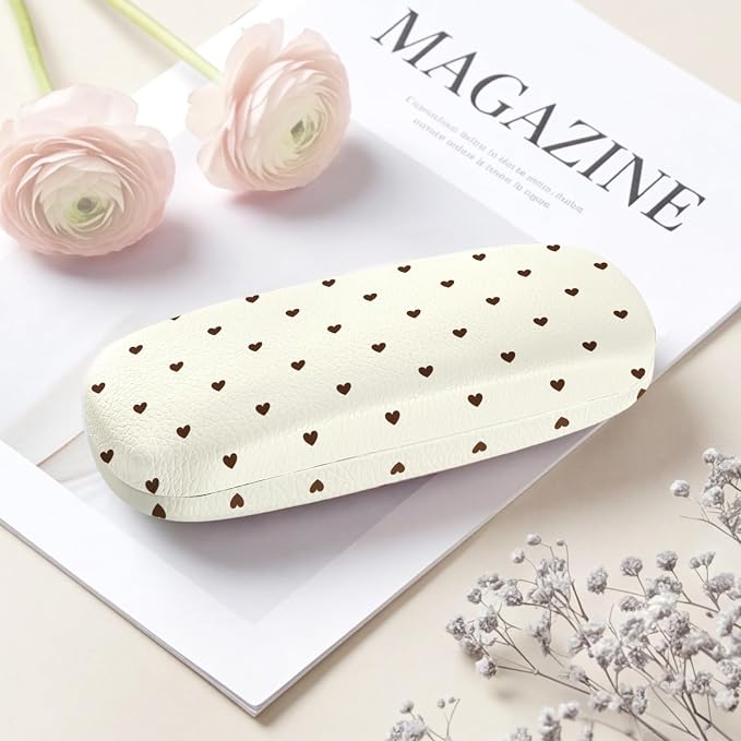 Glasses Case Hard Shell, Cute Sunglasses Case for Women Leather Protective Case for Eyeglass with Cleaning Cloth