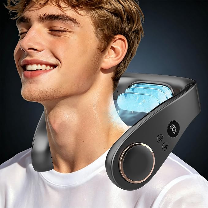 Neck Fan with Cooling Plate-35dB Quiet Powerful fans that blow cold air-5 Speed&Power LED Display-24H USB 5500mAh Bladeless Wearable Personal AC Cooler for Women,Men,Kids,Travel,Outside,Indoor Black