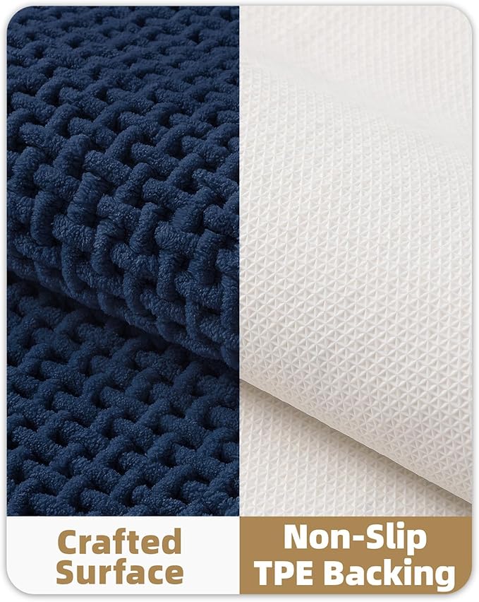 Color&Geometry Chenille Pile Bathroom Rugs Upgraded Denser, 17"x29.5" Non Slip Absorbent Blue Bath Mats for Bathroom Thin Fit Under Door, Washable Quick Dry, Standard Sized