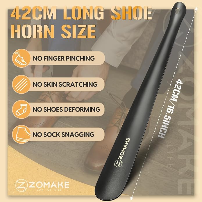 ZOMAKE Shoe Horn Long Handle for Seniors Men Women,Metal Long Shoehorn for Boots,16.5" Shoe Spoon Helper
