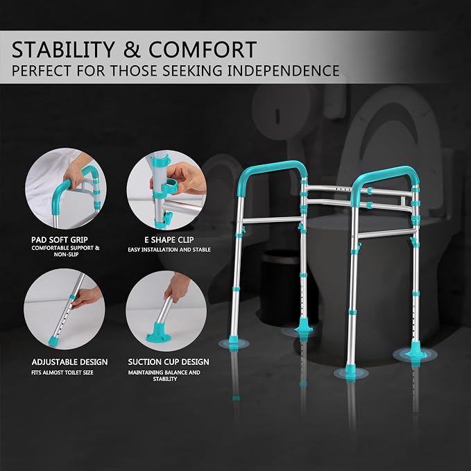 Lianjindun Toilet Safety Rails, 350 lbs, Adjustable Height & Width | Fits Most Toilets, Foldable Design, 350 Lbs Capacity, Aluminum Toilet Frame, Toilet Handles for Seniors, Disabled, Handicap