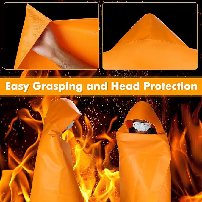 Fire Escape Cloak, Extra Big, Emergency Used as A Fire Blanket, for Home | Fireproof Cloak,Fire Escape for Household Office,Head Protect, Reused No Expire,Easy Use for Everyone,Versatile Usage 63*56in