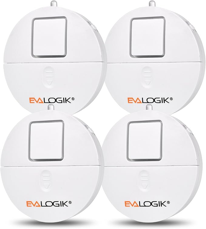 EVA LOGIK Modern Ultra-Thin Window Alarm with Loud 120dB Sound and Vibration Sensors Compatible with Virtually Any Window, Glass Break Alarm Perfect for Home, Office, Dorm Room- 4 Pack