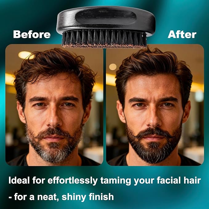 4.3 IN Natural Boar Bristle Beard Brush for Men | Premium Wooden Handle with Boar Bristles, Pocket Travel, Mustache Grooming Tool, for Husband & Father