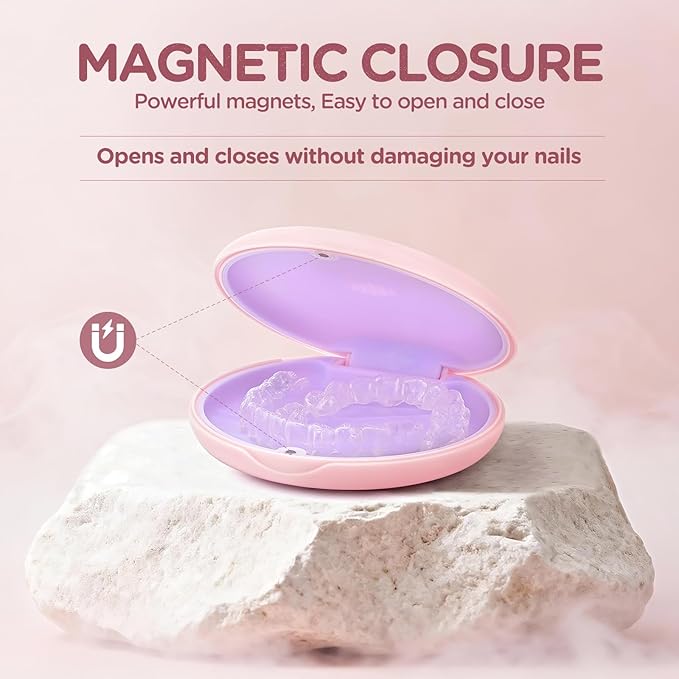 2 Pack Retainer Case Ultra-slim Aligner Case with Vent Holes Removable Inner Tray Silicone for Easy Cleaning (2Pack Pink Purple)