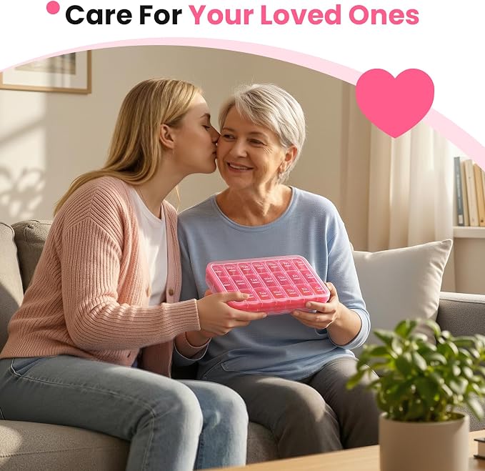 Pill Organizer 3X a Day, Medicine Pill Organizer 7 Day, Weekly Pill Case with 21 Compartments for Medicine, Vitamin and Supplement - Full Pink