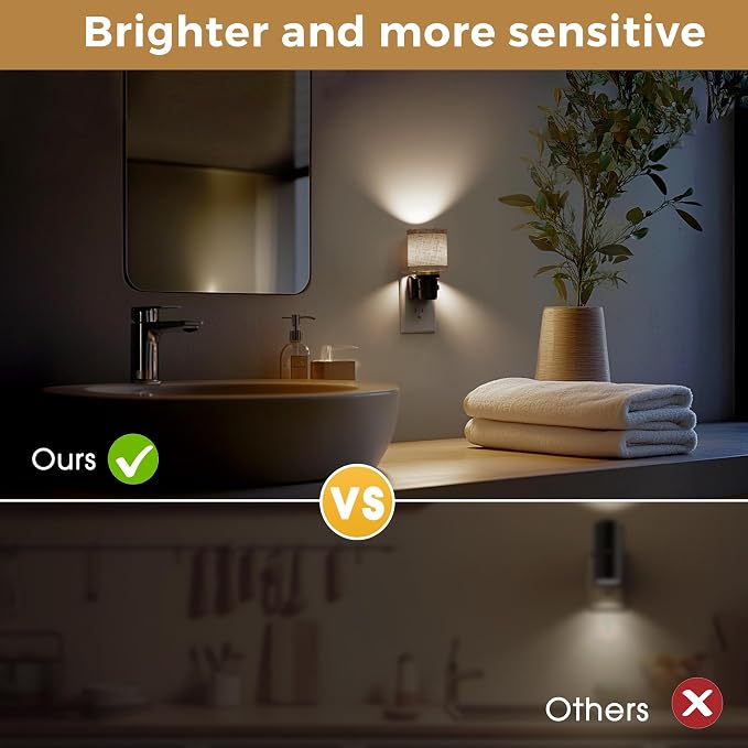 L LOHAS LED Night Lights Plug into Wall,Linen Fabric Cylinder Night Light | Dusk to Dawn Sensor Vintage Nightlight, 5000K Daylight 0-100LM Dimmable, Decor for Bedroom Living Room Hallway