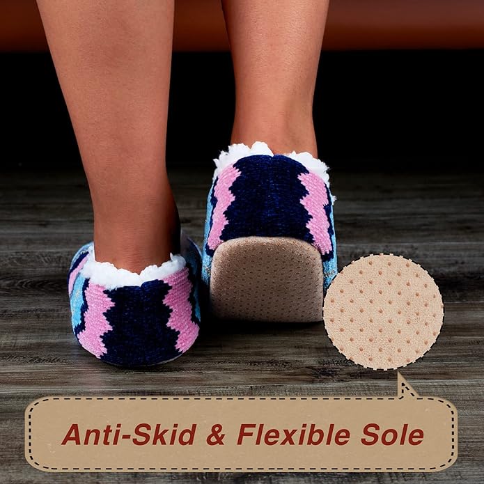 cosyone1997 2-Pair Thick Warm Fuzzy Slippers for Women Indoor Fluffy Sherpa Lined, Winter House Shoe Socks Non-Slip Soft Soles, Cozy Christmas Gifts