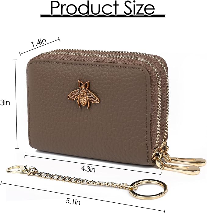 imeetu RFID Credit Card Holder, Small Card Wallet Women, Leather Card Case | Genuine Leather Women's Card & id Cases, Change Coin Purse with Zipper Keychain id Window, 20 Colors & 3 Styles, Daily, Gifts