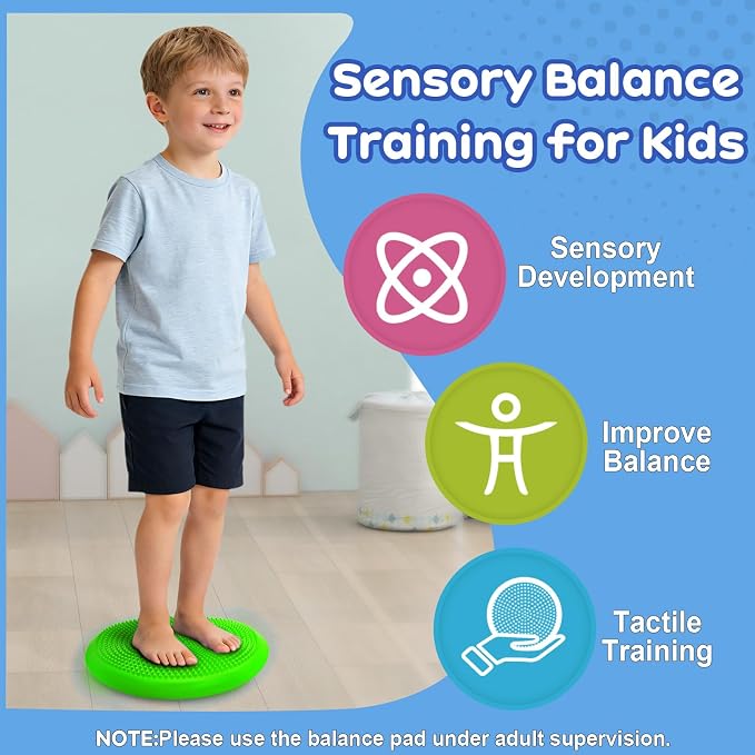 Wobble Cushion, Fimeetoy 360°Spinning Wiggle Seat, ADHD Sensory Chair,Flexible Seating in Classroom & Home,ADHD Tools for Kids,2-in-1 Detachable Balance Pad,Fidget for Focus-Green