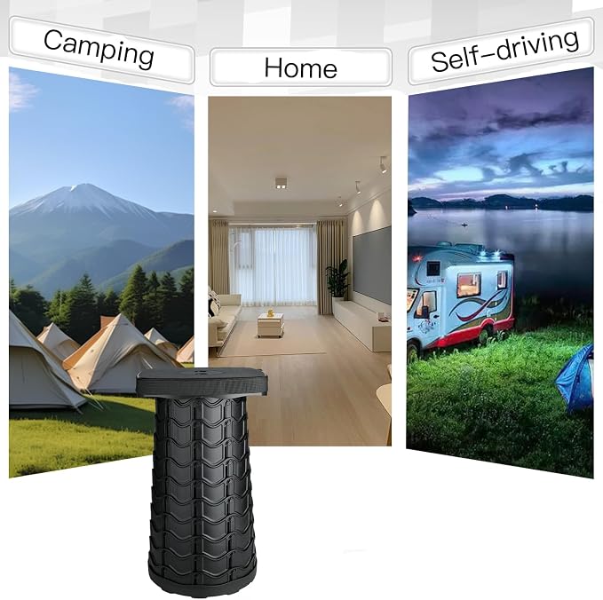 Upgraded Collapsible Stool Portable for Adults Heavy Duty, 620lbs Max Weight, Square Foldable Stool Thickened Telescoping Folding Seat for Camping Hiking, Outdoor, Travel(Square) (Black)
