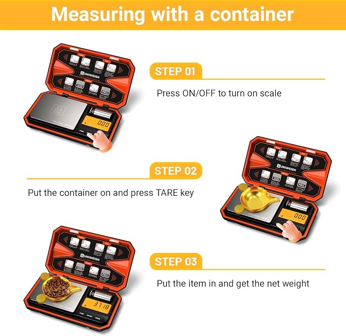 UNIWEIGH Digital Pocket Scale 200g/0.01g, Digital Scale Grams,6 Units Conversion Jewelry Scales,Coins Scale with LCD Display,Tare Function for Food,Powder,Small Items(Battery Included)-Orange