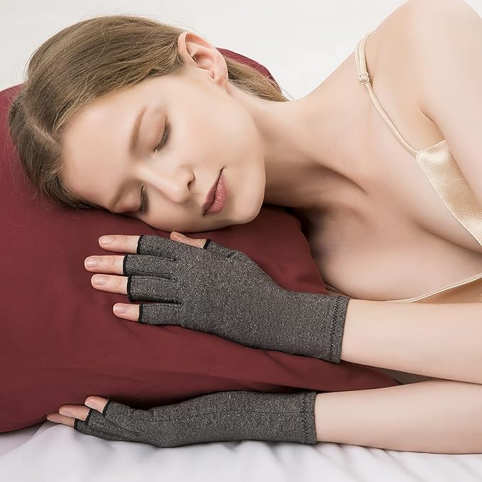 2 Pairs Arthritis Gloves Fingerless Compression Gloves for Relieve Hand Pain, Rheumatoid, Osteoarthritis, Tendonitis, Carpal Tunnel for Women and Men to Daily Work (Gray, Large)