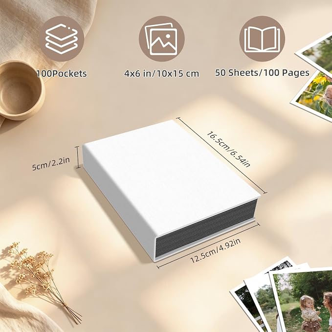 Popotop Photo Album 4x6 100 Pockets for Wedding Gifts,Linen Hardcover Picture Albums for Family Anniversary Baby Vacation Pictures