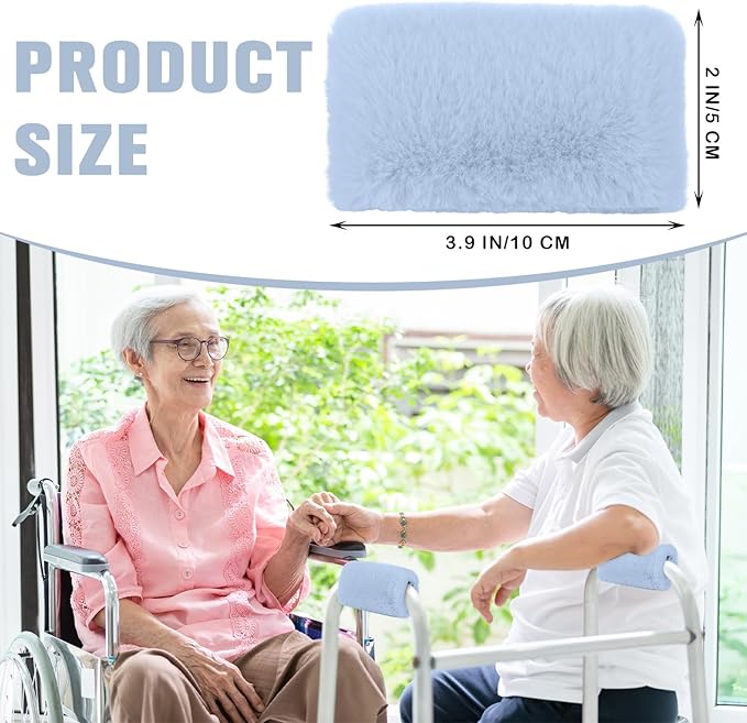 2 Pcs Walker Handle Cushions Fluffy Walker Hand Pads Universal Padded Rollator Hand Cover for Folding Rolling Wheelchair, Senior, Elderly Grippers, with 2 Extra Foam Pads(Blue)