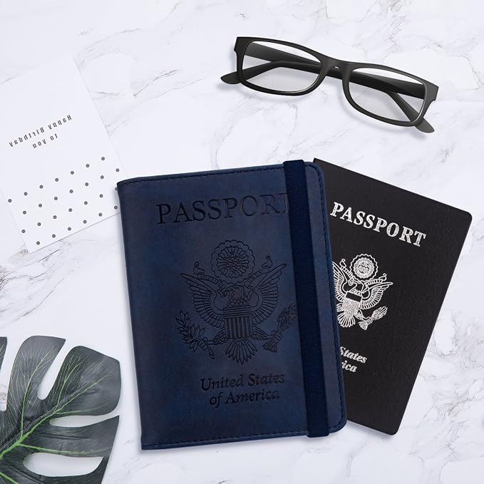 WALNEW Passport Holder for Travel, RFID Passport Wallet, Travel Essentials | PU Leather Passport Cover Case with Pen Holder, Travel Must Haves Accessories, Passport Book Holder for Women Men