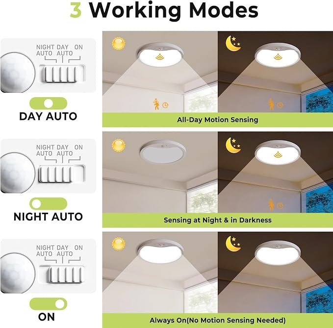 hepside 2 Pack Motion Sensor Ceiling Light Wired, 3000K/4000K/6500K LED Flush Mount Ceiling Light Fixture, 12Inch 24W Motion Sensor Light with Timer for Closet Stair Porch Hallway Pantry,White