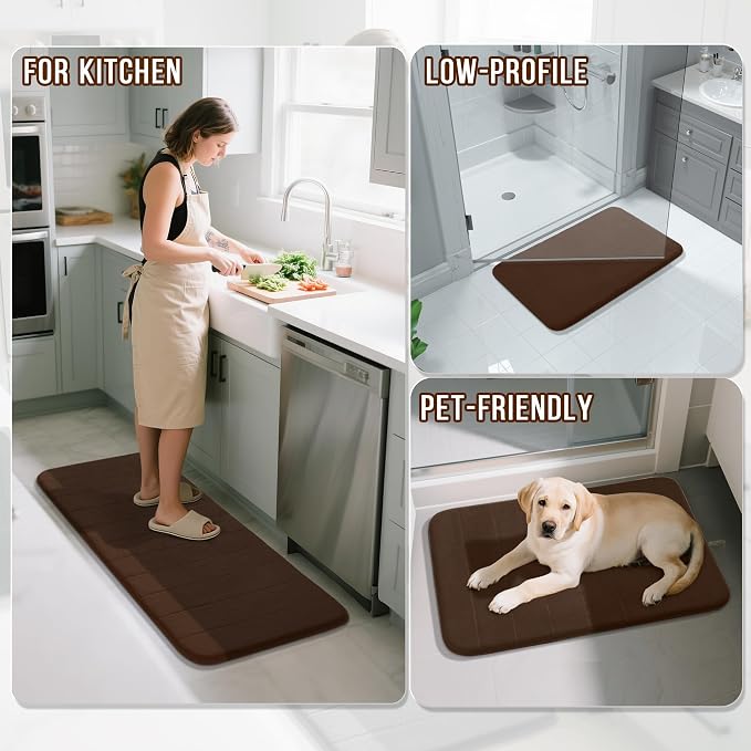 Yimobra Long Bath Mat 44"x24", Super Soft Quick Dry Memory Foam Bathroom Rug, Water Absorbent, Non Slip Backing Machine Washable for Tub Shower, Thick Comfort Support, Brown