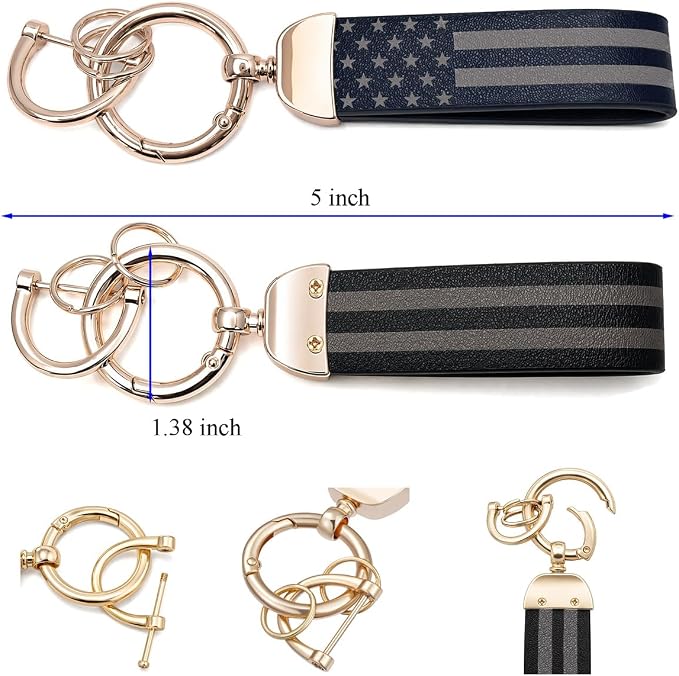 American Flag Keychain for Men Women, Leather USA Flag Key Chain for Daily | Flag keychain adds heritage patriotic style, Metal D-ring keep daily keys grouped,Practical gift for dads, husbands, wives