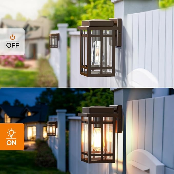 9.76'' Outdoor Wall Light Fixtures 2 Packs, Porch Lights Lantern | Waterproof Exterior Modern Brown Wall Mount Lighting, Anti-Rust E26 Outside Scones for House Front Door Garage, 2 Packs