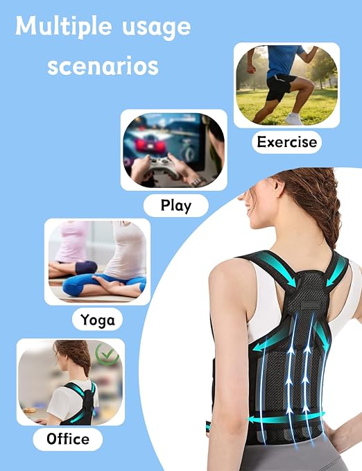 Back Brace Posture Corrector for Men & Women, Upgraded Full Back Support with Adjustable Shoulder Straightener and Waist Support Straps, Breathable Back Brace for Office Work, Long Sitting (Large)