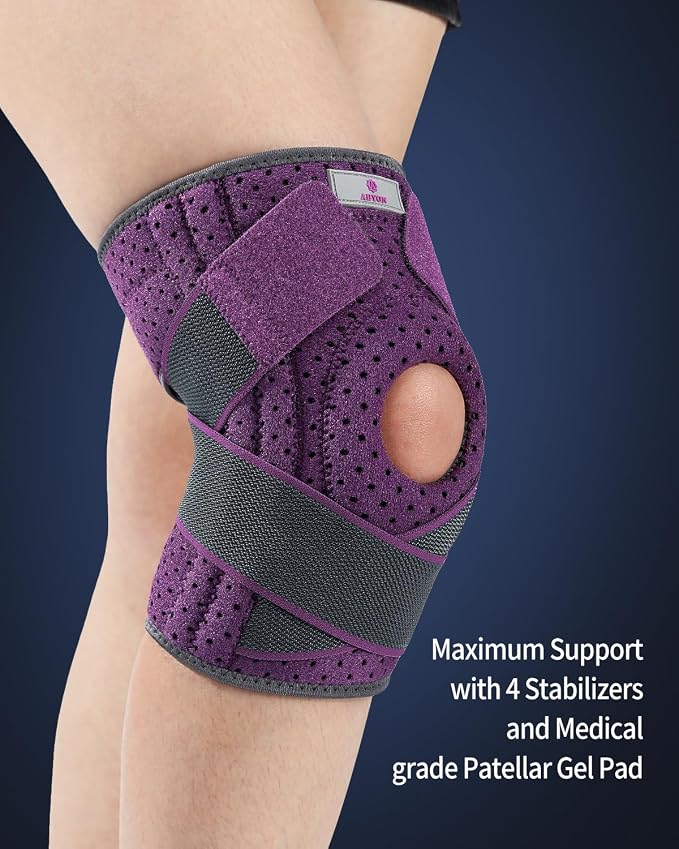ABYON Knee Brace for Women/Men Meniscus Tear, ACL, Arthritis.Knee Support with Dual Side Stabilizers & Crossed Compression Straps Maximum Support for Knee Pain Relief and Fast Recovery
