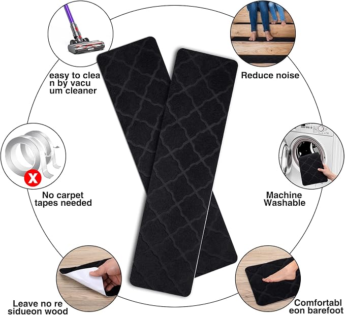 Stair Treads for Wooden Steps 15pcs - 8x30in Carpet Stairs Runner Indoor Non-Slip Stair Mats for Kids Elders and Pets | Indoor Stair Mats for Kids Elders and Pets