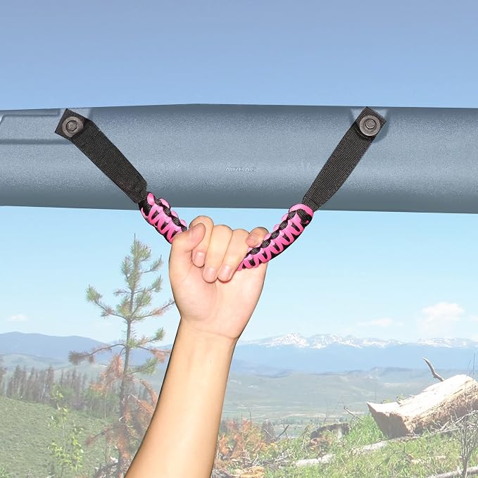 sukemichi Paracord Handles Grab for 2021-2026 Ford Bronco 4 Door, Pink | Roll bar grab handles,Fits Bronco 2021-2026 hard & soft top,Off-road safety grip handle,Work with airbag,Not for Sport,2 Pack