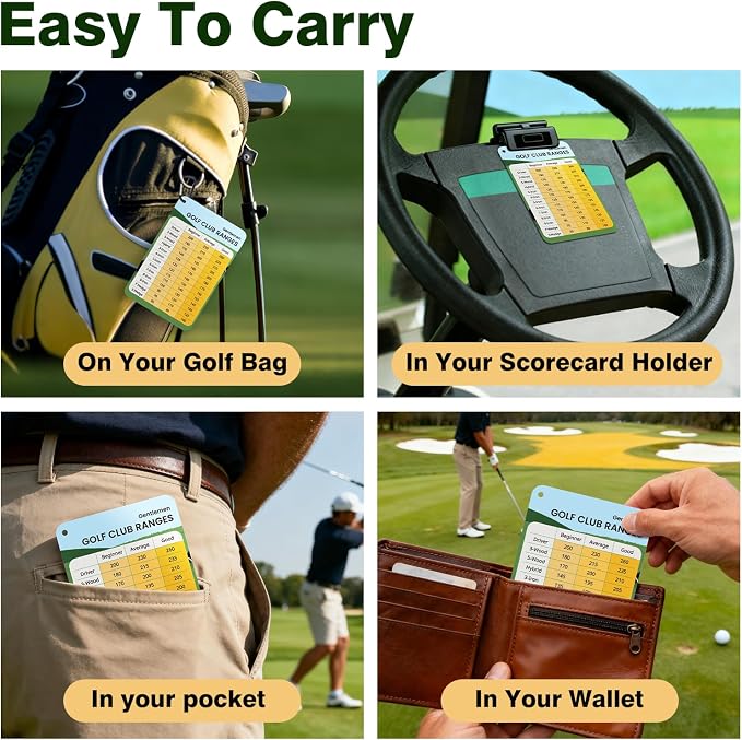2 Pack Golf Club Distance Card, Waterproof Yardage Chart Card, Credit Card Size and Easy Carry, Quick Reference Guide with Clip, Golf Bag Accessories for Men Women Golfers | Durable、Hassle-Free、Pocket-Sized、Great Gift