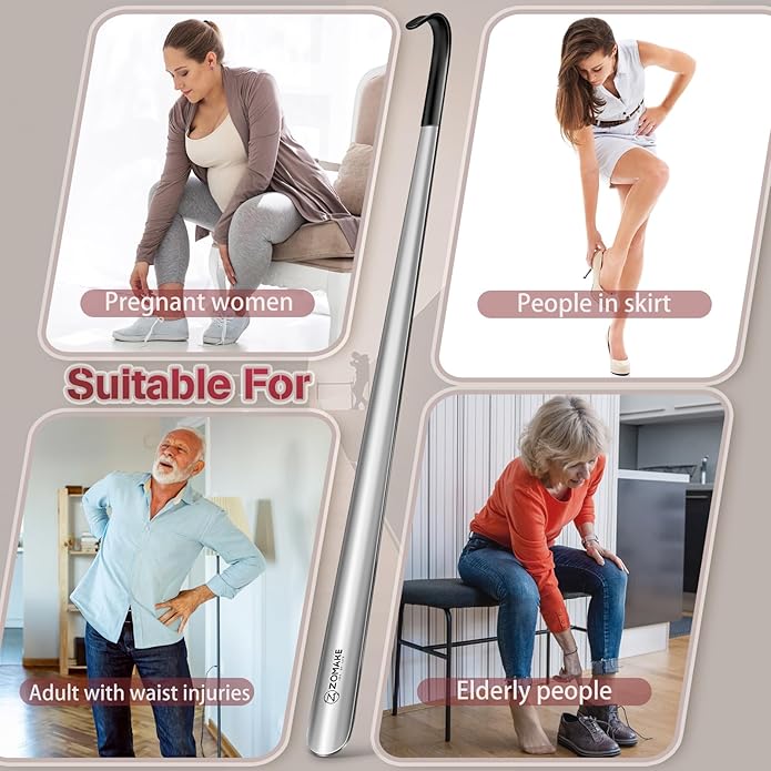 ZOMAKE Extra Long Shoe Horn for Seniors Men,Metal Shoehorn Long handle for Boots,Stainless Steel Shoe Spoon Helper