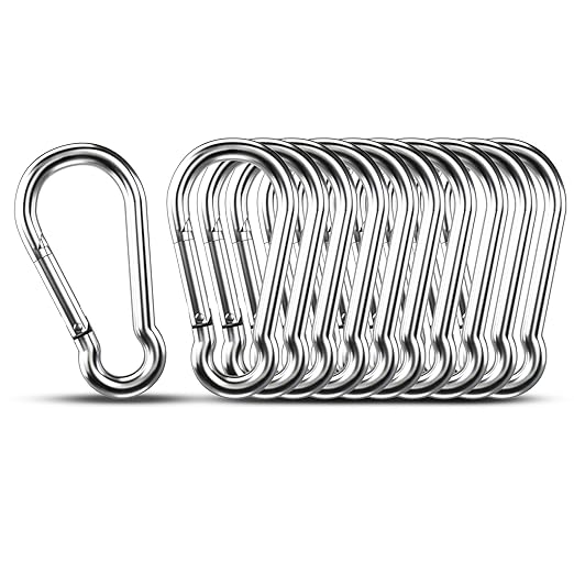 Small Carabiner Clip Hooks, 10pcs 1.97 inch Carabiners Heavy Duty, 304 Stainless Steel Spring Snap Hook Fits Camping Hiking, Metal Clips for Rope Chain Keys Rings