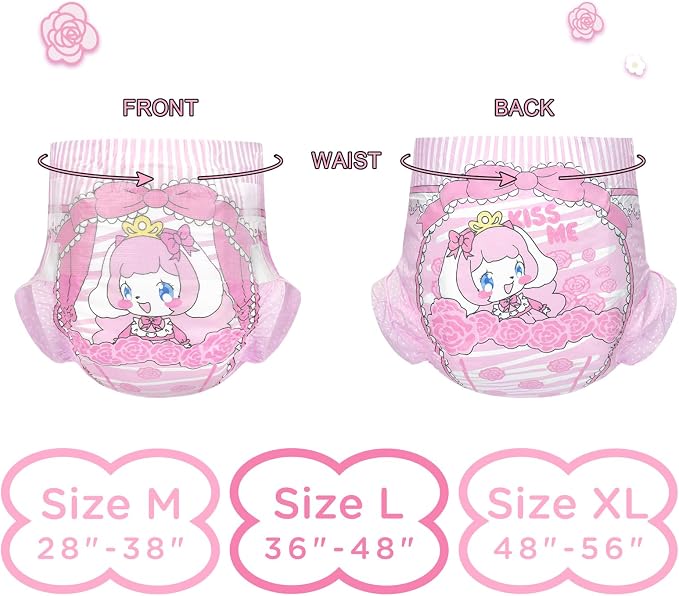 Littleforbig Adjustable Hook-and-Loop Fastener Closure Adult Printed Cloth Back Diaper 2 Pieces - Little Beauty (Medium 28"-38")