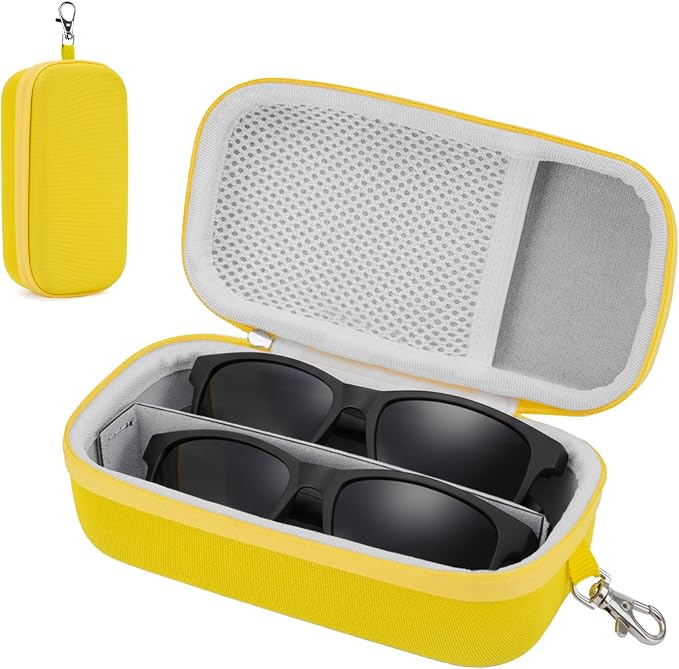 Double Eyeglasses Case,Hard Shell Glasses Case Travel Sunglasses Organizer with Adjustable Slot & Clip for Men Women