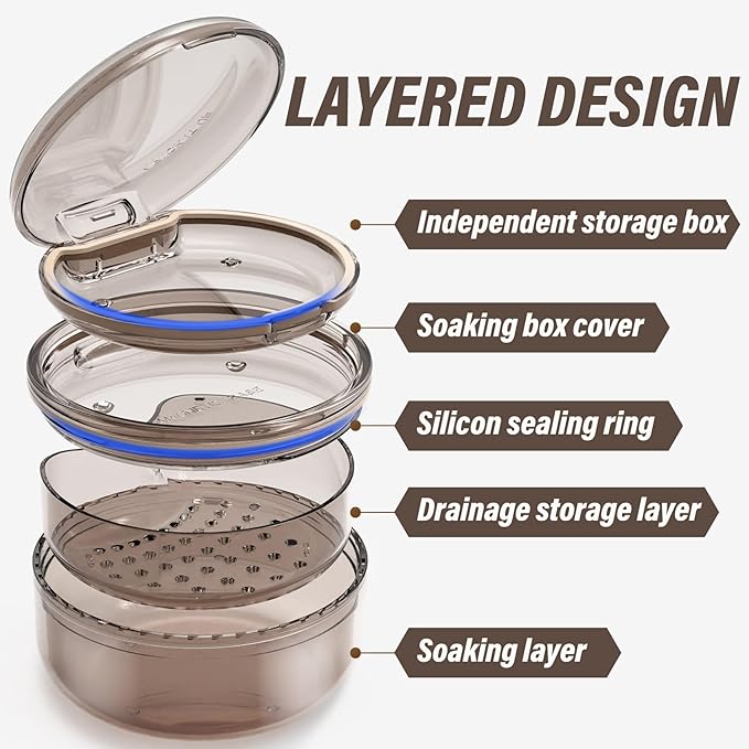 Denture Case Retainer Cleaning Case: 2 in 1 Retainer Case, No-Leak Denture Bath Box Cup, Complete Clean Care for Dentures, Clear Braces, Mouth Guard, Night Guard & Retainers