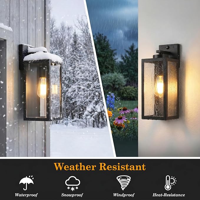 15" Large Upgraded Motion Sensor Outdoor Wall Lights, Matte Black | 3 Lighting Modes, Rust-Resistant, Quick & Easy Installation, Waterproof & Weatherproof, Thick Clear Glass & Durable Metal