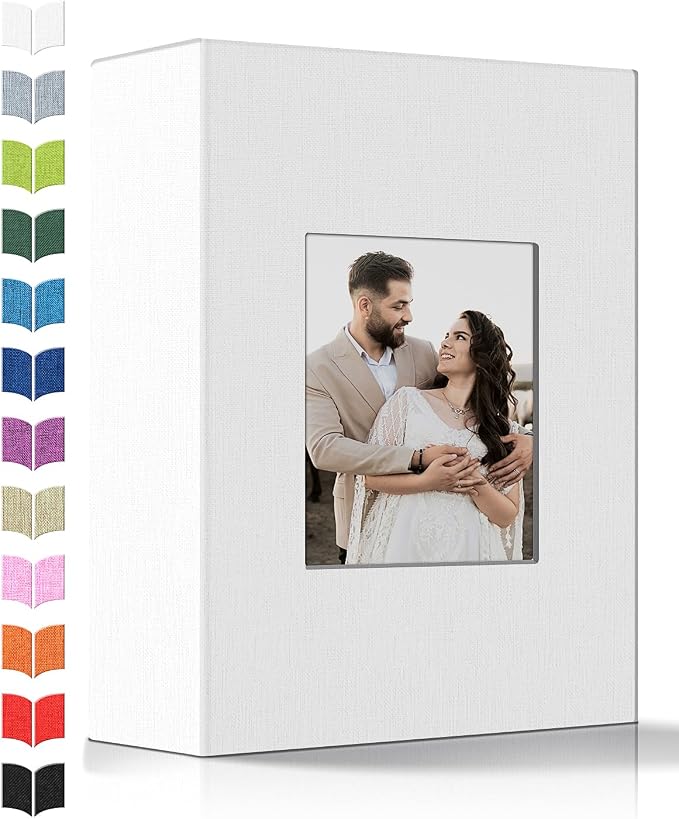 Artfeel Photo Album 4x6 with 100 Pockets,Slip-in Picture Albums,Linen Cover Memory Book with Front Window,White Page Vertical Photo Book for Wedding,Family,Anniversare,Baby,Vacation