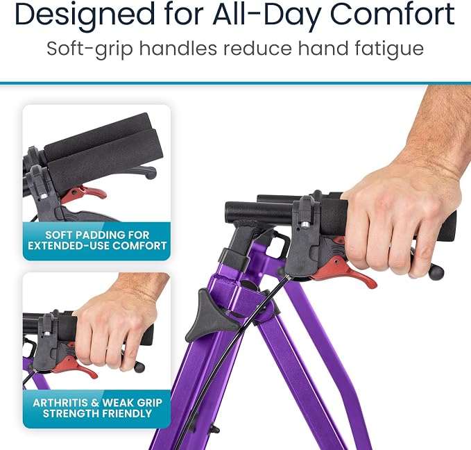 Vive Mobility Lightweight Walker for Seniors - Narrow, Folding Walker | W/Wheels for Small & Tight Spaces - Light Weight for Balance, Compact Doorways, Foldable - Portable & Collapsible for Travel