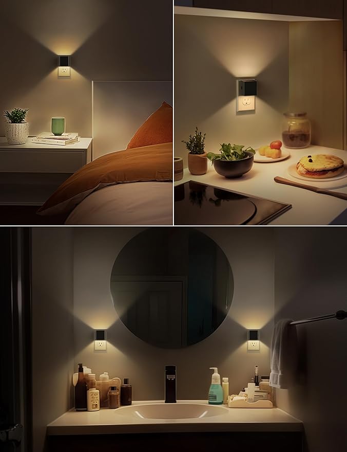 DORESshop LED Night Lights Plug into Wall [2 Pack], Plug in Nightlight, 3 Level Brightness Adjustable Night Light, Dusk to Dawn Sensor, Nightlights for Adults, Bedroom, Bathroom, Hallway, 3001K
