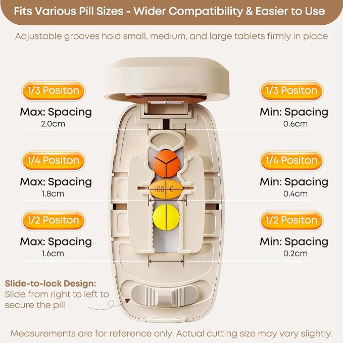 Pill Cutter Splitter for Small & Large Pills – Adjustable Tablet Cutter Divider (1/2, 1/3, 1/4) | Easy Accurate Pill Splitter, Safe Hidden Blade, for Seniors, Pets, Vitamins & Daily Medication
